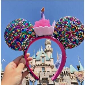 Disney Parks Happy Birthday Minnie Mickey Ears Cupcake Cake Sequined Headband